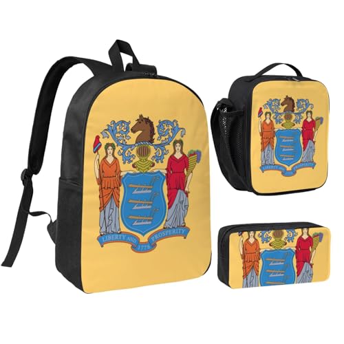 Sac à dos New Jersey 3 pièces avec boîte à déjeuner et trousse scolaire pour enfant