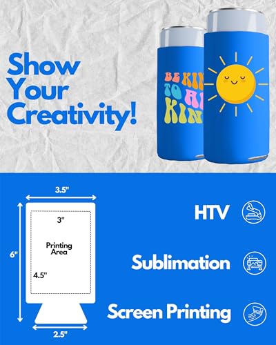 Image of PartyPrints 25 Pack Cerulean Blank Slim Can Cooler Sleeves | Plain Seltzer Customizable Bulk Coolers for Beer Bottles & 12oz Tall Cans | Skinny Collapsible Drink Insulated Sleeve