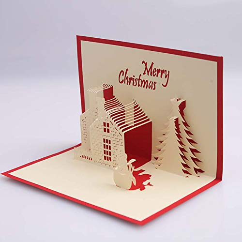 メリークリスマスキャビンツリースノーマン3Dcards ポップアップグリーティングカード手作りホリデーギフト Christmas card