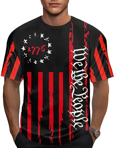 Image of Ithalt Men's American Flag Shirt 4th of July T-Shirt USA Patriotic Tee Shirt Independence Day Top