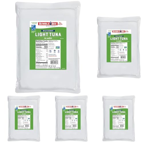 Image of Bumble Bee Chunk Light Tuna In Water, 43 oz Bulk Food Service Pouch - Wild Caught Skipjack Tuna Packet - 21g Protein per Serving - MSC Sustainable Seafood, Non-GMO, Gluten Free, Kosher (Pack of 5)