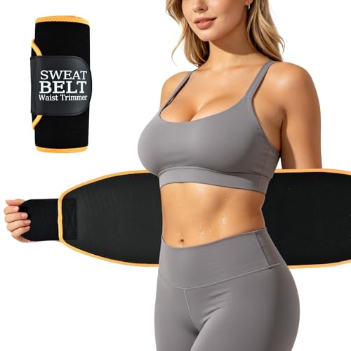 kissleaf Sweat Waist Trainer for Women Men Comfortable Waist Cincher Sweat Belt to Boost Sweating Stomach Wrap Supportive - M Black Orange