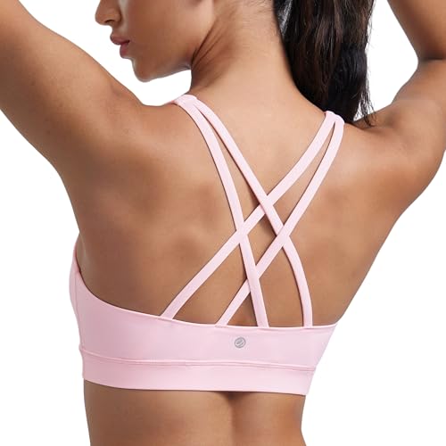 Image of CRZ YOGA Naked Feeling Strappy Sports Bras | Medium Support, Removable Pads, Yoga, Sleek, Scoop Neck, for Women