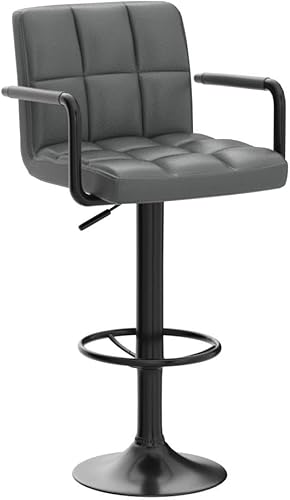 Miniatura 4 de Leopard Taburetes de bar ajustables con reposabrazos, respaldo cuadrado, doble costura giratoria con taburete trasero, juego de 2 (base gris + negro)