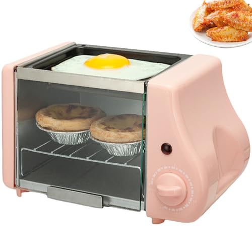 YXFAZPP Horno Mini Eléctrico 2 en 1, Horno Parrilla de Mesa de Cocina de 220W con Función de Mantenimiento de Calor y Temporizador, Calentamiento Uniforme, Cocina Eléctrica (Pink)