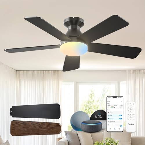 Amico 42 Inch Smart Ceiling Fans with Lights Low Profile Alexa Black