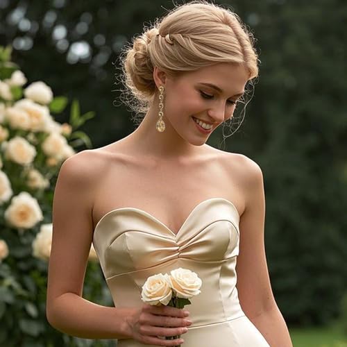 BriLove Women's Elegant Wedding Bridal Crystal Beaded Teardrop Chandelier Dangle Earrings4