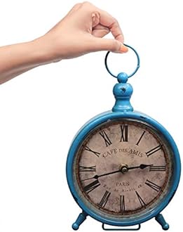 BELLE VOUS Silent Vintage Desk Clock - 23 x 15cm (9 x 6 inches) - Antique, Battery Operated, Non-Ticking, Analogue Clock for Bedside Table, Living Room or Office - French Farmhouse Design