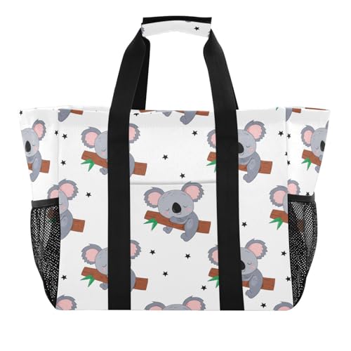 Grey Sleeping Koalas Reusable Grocery Bags Large Tote Bag Waterproof Canvas Organizer for Beach Picnic Laundry Travel - Main Image