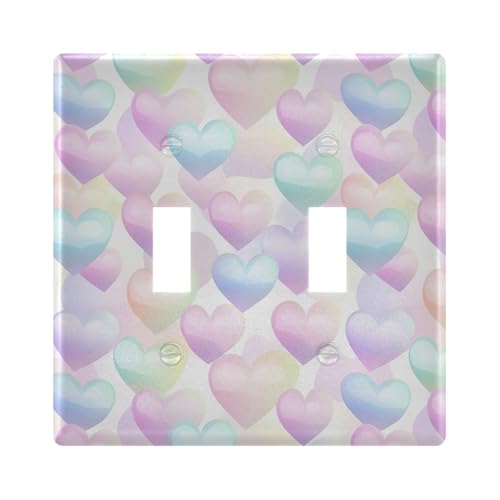UMIRIKO Pastel Rainbow Hearts Light Switch Cover Plate Covers Decorative Double Toggle Home Decor 202b6553