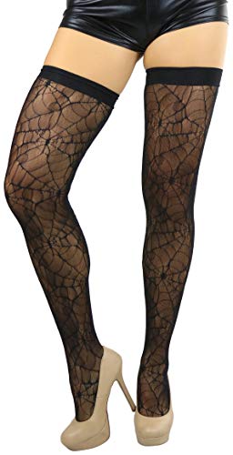 Image of ToBeInStyle Women's Spiderweb & Crawling Spider Print Hosiery Tights & Thigh High Stockings