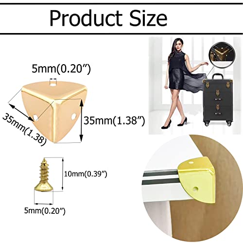 Image of Vintage Box Cabinet Corner Protection-Triangle Box Table Cabinet Corner with Screws Decorative Wood Box Edge Cover Safety Guard Furniture Corner Protector Bumpers (Gold-30mm-12pcs)