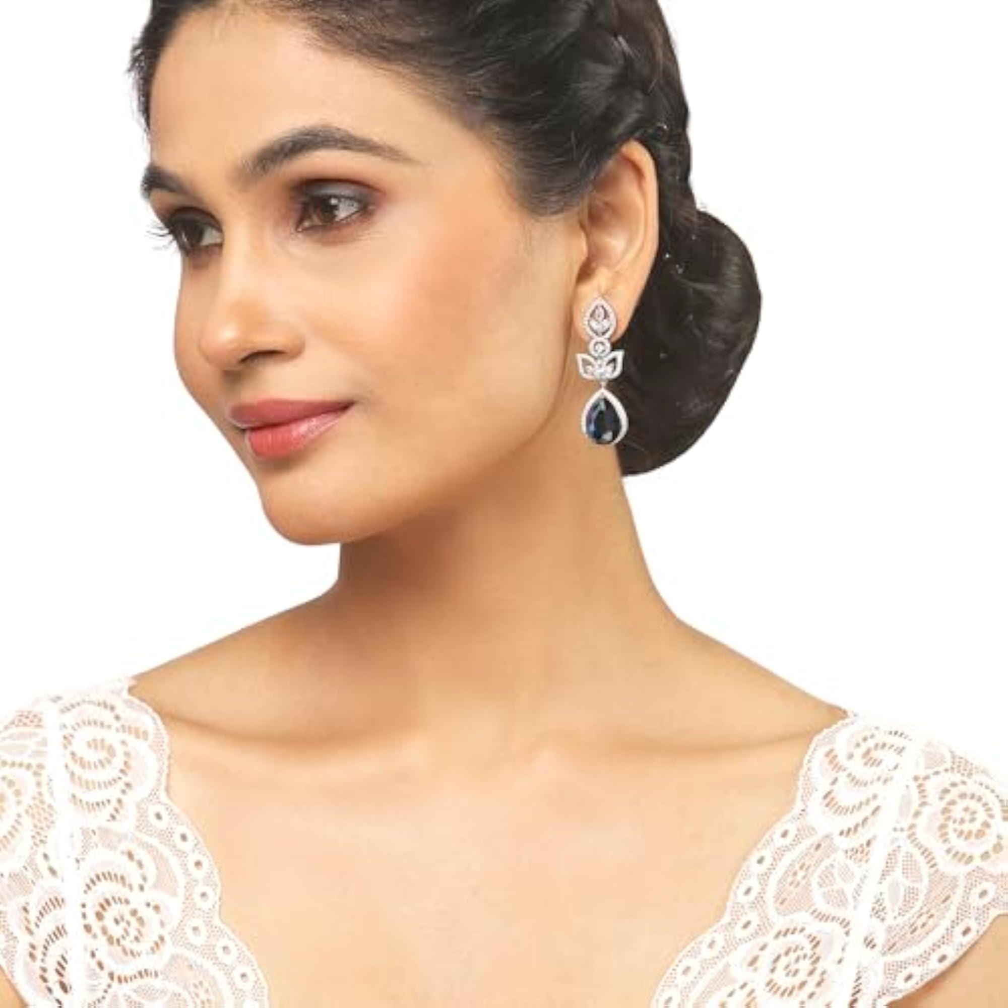 Rhodium-Plated American Diamond Drop Earrings