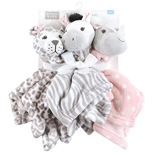 Image of Hudson Baby Unisex Baby Animal Face Security Blanket, Safari Girl, One Size