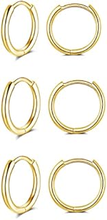 GULICX Silver Hoop Earrings Set for Women Men Girls, 3 Pairs Hypoallergenic 925 Sterling Silver Small Cartilage Tragus Sleeper Hoops Huggie Hinged Earring (8mm/10mm/12mm), Color: Silver/gold/Rose Gold