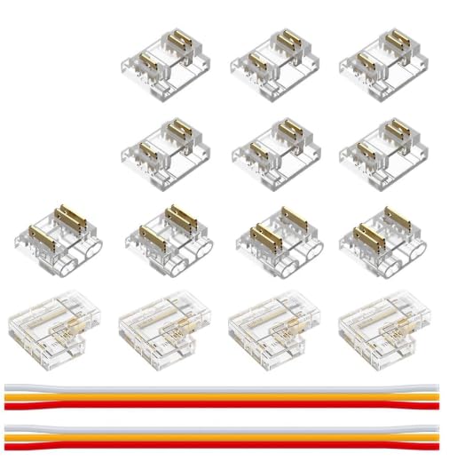 Kit Connecteur LED 3 Broches 10mm COB CCT, 10 Connecteurs Transparents 3-Pin 10mm, 4 Connecteurs...