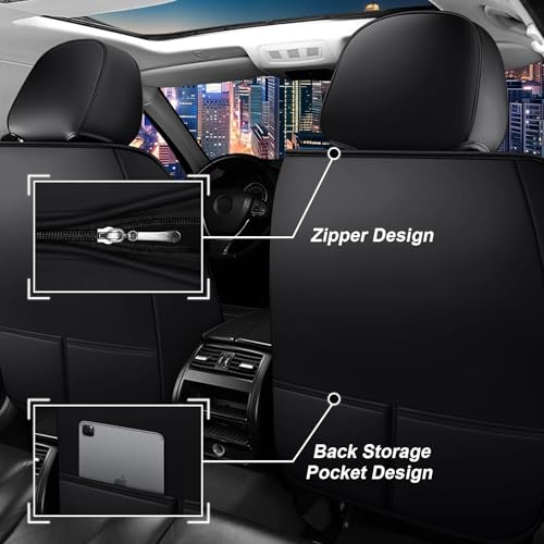 Image of Car Seat Cover Full Set for Toyota Camry Hybrid Seat Covers 2007-2024, Nappa Leather Waterproof Seat Covers For Cars, Airbag Compatible, Universal Automotive Seat Covers(Standard Full Set /Black Blue)