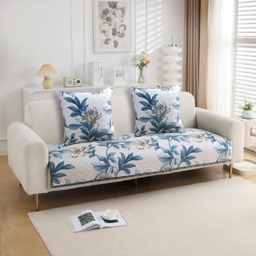 Image of HOKIPO Printed Cushion Cover 22x22 in, Celadon Blue Camellia