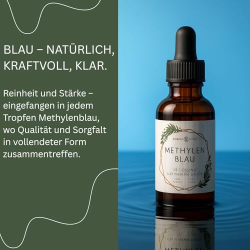 Methylenblau 100ml hochdosierte Tropfen von Nordic Pure | Lösung mit 99,9% Reinheit | Hochdosiert Methylene Blue | Methylene Blau 1% Lösung | Laborgeprüft & in Deutschland hergestellt