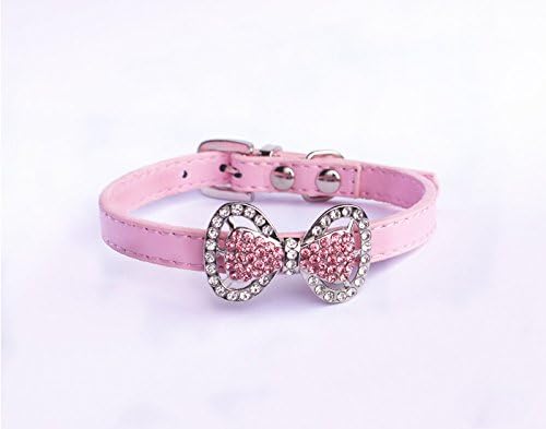 Coleira com Laço de Borboleta e Strass para Cães e Gatos Pequenos PETFAVORITES Rosa, 27,18 a 33,02 cm
