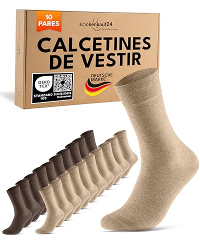 sockenkauf24 Calcetines Clásicos Hombre Mujer 10 Pares Algodón Comodos Transpirables (Beige Marrón 39-42)