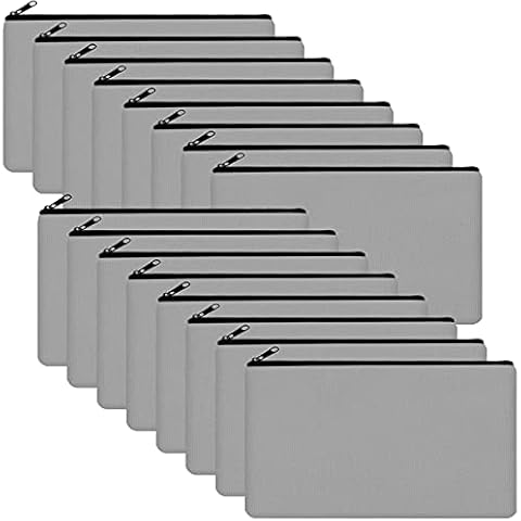 16 Pack Grey DIY Craft Bag Canvas Pen Pencil Case- Canvas Makeup Bags Zipper Pouch, Multipurpose Bulk Cosmetic Bags with Zipper, Travel Toiletry Pouch, DIY Craft Gift Bags 8.26 x 5 inches (Grey) Cover