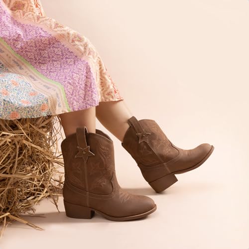DREAM PAIRS Girls Cowboy Cowgirl Western Boots,Camel,6 Big Kid - image 2