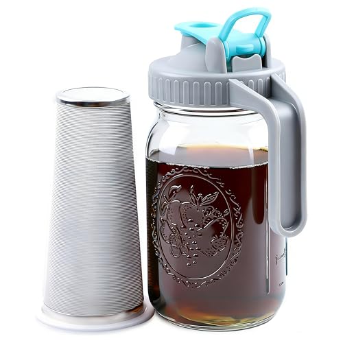 Mason Jar Cold Brew Coffee Maker 32 Oz Wide Mouth Cold Brew Pitcher 1 Quart Airtight & Leakproof...