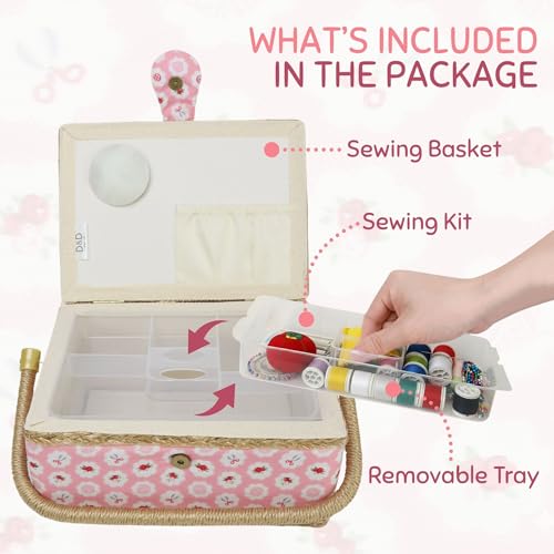 image for Comfecto Sewing Basket with Accessories, Large Sew Storage Organizer w