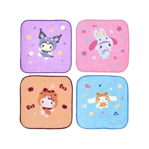 FourFine 4 Pcs Mini Size Cute Handkerchief for Men Women 6.3 X 6.3inch Kawaii Cartoon Design Accessories Decoration Quick Drying Thin Soft Cover