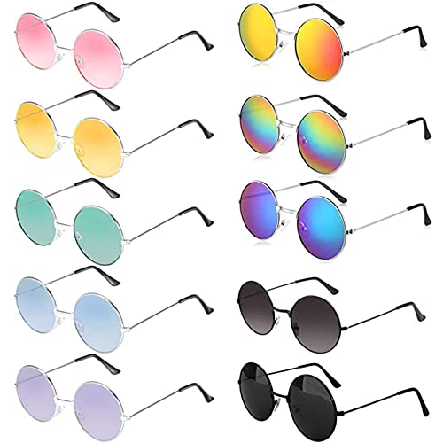10Pairs Hippie Sunglasses 70s Glasses Vintage Hippie Glasses Colored Round Glasses for Women