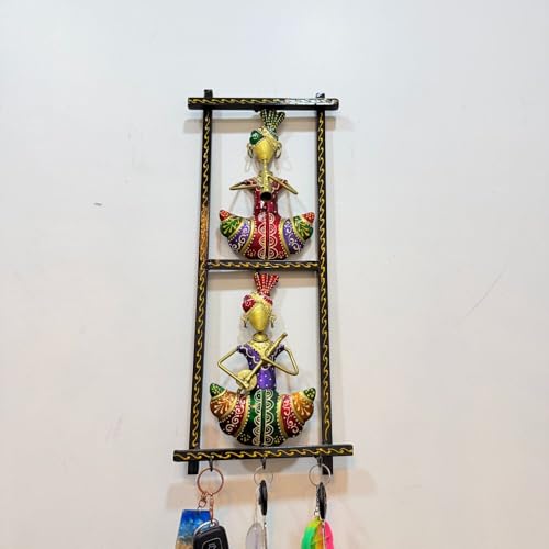 Image of Framing Hub - Handcrafted Iron Metal Multicolor Wall Art Sardar Musician Frame With Keyholder for Home Decor | Traditional Tribal Musical Wall Hanging for Living Room, Office & Hall