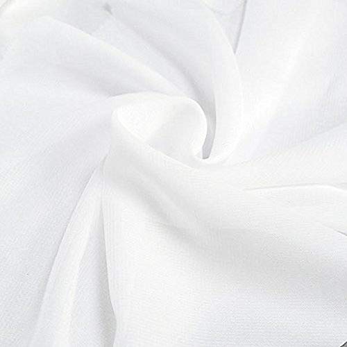 DJBM 59’’ Solid Color Sheer Chiffon Fabric Yards Continuous for DIY Decoration Valance White/1 Yard