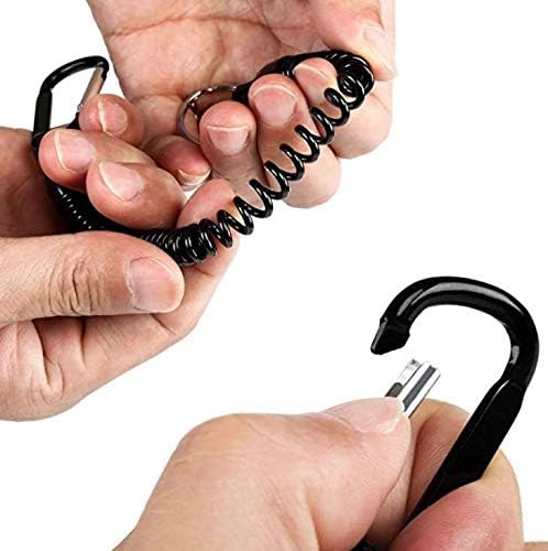Pack of 6 Black Coiled Fishing Lanyard with Carabiner Fishing Ropes Secure Pliers Lip Grips Tackle Fish Tools - Image 3