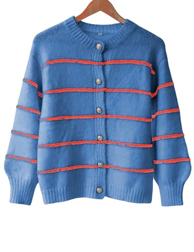 Image of QIBABU Womens Striped Cardigan Sweaters Casual Open Front Long Sleeve Button Down Knit Outwear