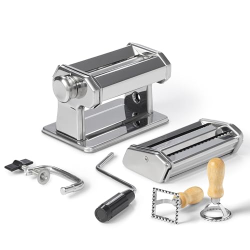 Starfrit Manual Stainless Steel Pasta Machine, 9 Adjustable Thickness Settings, Spaghetti & Fettuccine Cutting Attachment, Round & Square Ravioli Stamps by Starfrit - Image 3