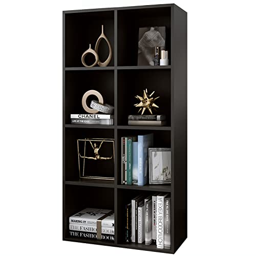 Image of OSCHF 8-Cube Storage Shelf Bookcase - Wooden 4-Tier Floor Standing Open Bookshelf, Modern TV Stand up to 55 Inchs for Home and Office, Black