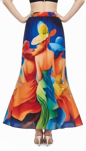 Image of VAGISHA Women's 4-Metre Flared Long Skirt | Skirts for Women Long Length | Long Skirts for Girls | Ethnic & Boho Printed Wear with Elastic Waist | Perfect for Party, Festive & Casual Look