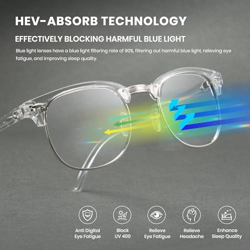 Image of Cyxus Clear Blue Light Glasses Men Retro Semi Rimless Browline Blue Light Glasses for Computer Eye Strain Gaming Glasses Anti Harmful Blue Light for Men Women 8056T76