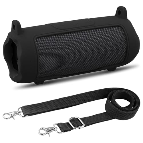 Image of ZORBES Silicone Case for JBL Flip 7 Portable Waterproof Speaker, Portable Travel Soft Cover with Shoulder Strap, Protective Skin Case (Black Case Only)