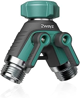 2WAYZ Dual Outlet Water Hose Splitter - Heavy-Duty Brass Y Connector, 360° Rotation, Easy Installation, Leak-Proof Design with Spigot Extender - Ideal for Garden, Washing Machines, Outdoor Faucets