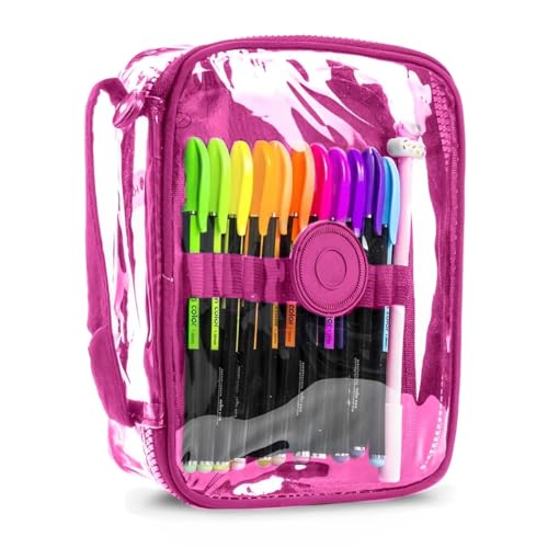 Estojo Escolar Juvenil Transparente Alça de Mão Porta Lápis Necessaire Bolsinha Cosmético Acessórios