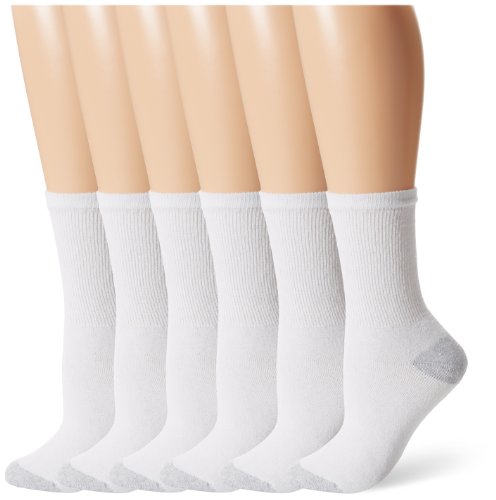 Fruit of the Loom Women's 6 Pack Core Crew Socks, White, Shoe Size: 8-12