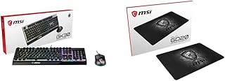 MSI VIGOR GK30 COMBO Gaming Keyboard (UK Layout) + Gaming Mouse Bundle & AGILITY GD20 - Gaming Mouse Pad, Low Friction Textile Surface, Soft Seamed Edges, Anti-Slip Base - 320 x 220 x 5 mm
