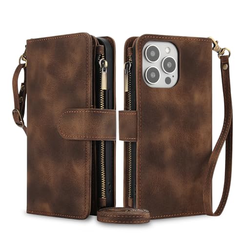 Étui compatible iPhone 16 marron avec clapet magnétique protecteur en cuir élégant