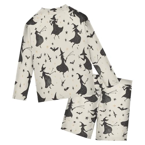 Witches and Bat Boys Swimsuit Rash Guard Toddler Kids Long Sleeve Swim Shirt and Trunks Swimwear Set 3-10Y2