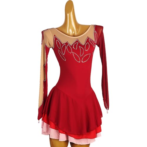 Vestido de patinação no gelo feminino de malha de strass vestido de ginástica competição vestido esp