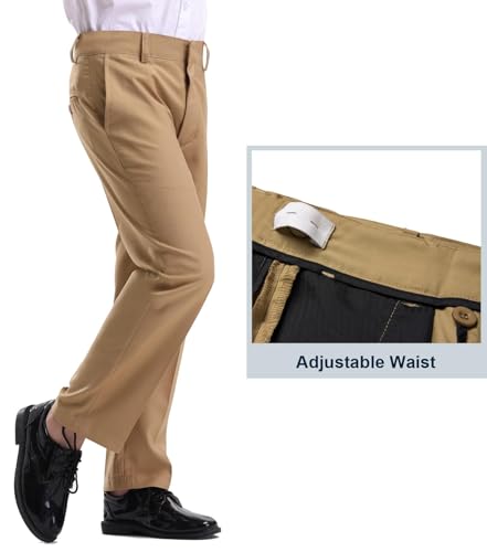 Image of Dreammonkey 4T-20Years Boys Flat Front Dress Pants Uniform Pants Adjustable Waistband for Toddler to Youth with Pockets