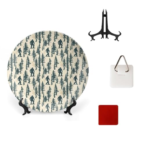 DULAHR Bigfoot Forest Bone China Decorative Plate Ceramic Decorative Plate Home Wall Decor with Vertical Stand Decorative Plates