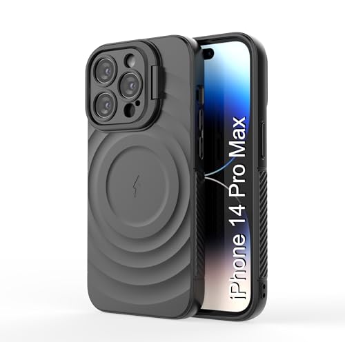 Image of LuxuryKase Shockproof Case for iPhone 14 Pro Max | Ripple Pattern | Camera Protection | Inner Velvet Fabric Lining | Protective Cover with Enhanced Grip & Wireless Charging Support - Black